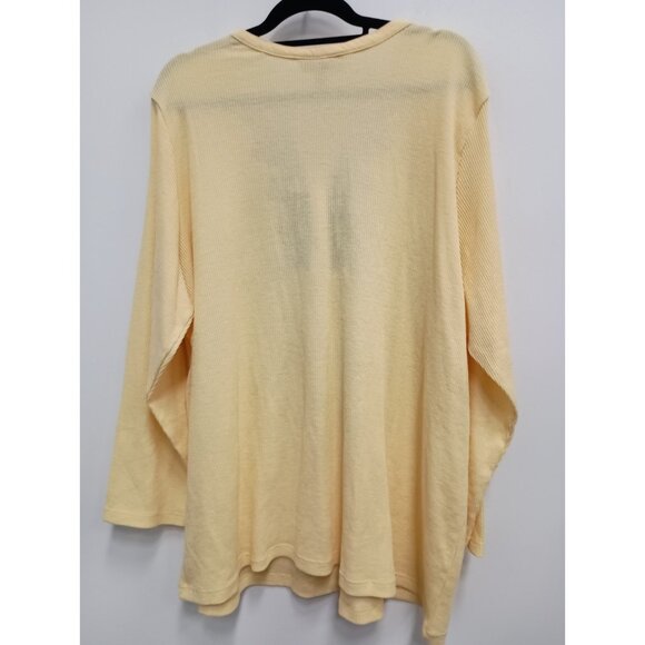 Woman Within Womens BOHO Top Size 2X Yellow Embroidered Floral Henley Thermal - Picture 7 of 8